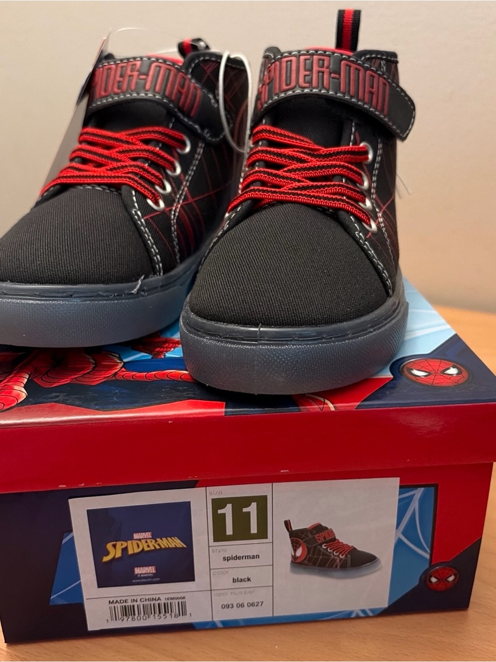 Spiderman Kids Black and Red High-Top Sneakers with Logo Strap